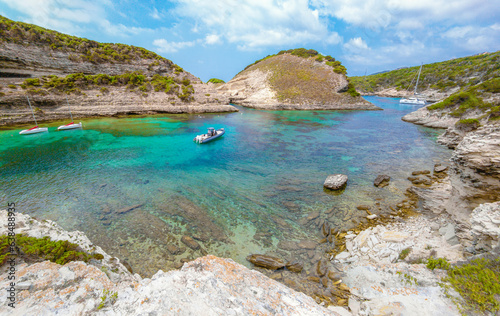 Bonifacio (Corse, France) - Corsica is a big french island in Mediterranean, beside Italy. Here the town of Bonifacio with plages Fazzio, Saint Antoine, Santa Giulia; phare Pertusatu and Madonenetta