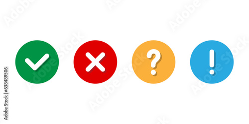 Yes check and cross symbol, question mark, and exclamation point vector illustration icon