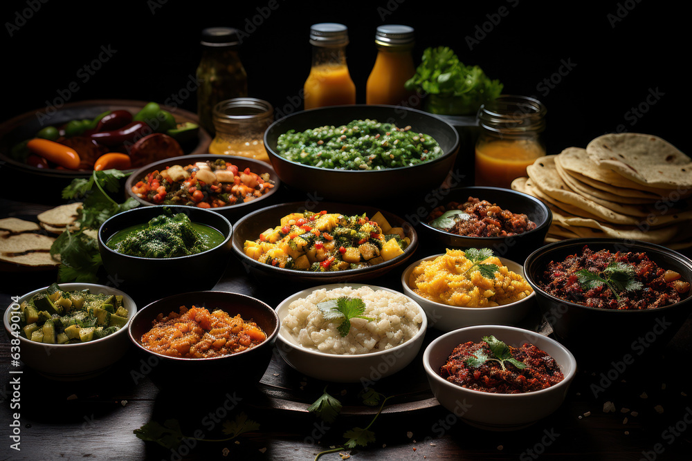 Flavors of Culture. Array of traditional dishes highlights the diverse culinary heritage of My Latin America. Generative Ai. Flavors of Culture. Array of traditional dishes highlights the diverse culinary heritage of My Latin America. Generative Ai.