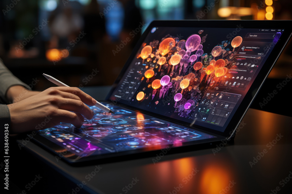 Tapping into Technology. Person uses tablet to access educational apps, highlighting modern learning tools. Generative Ai. Tapping into Technology. Person uses tablet to access educational apps, highlighting modern learning tools. Generative Ai.