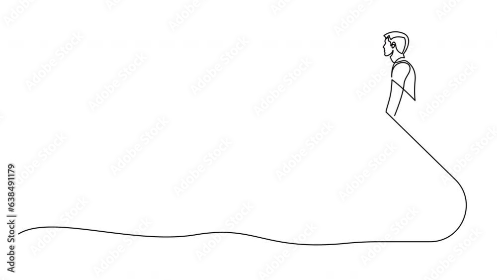 Self drawing animation of single continuous line man holding surfboard. Animated one line summer vacation concept.