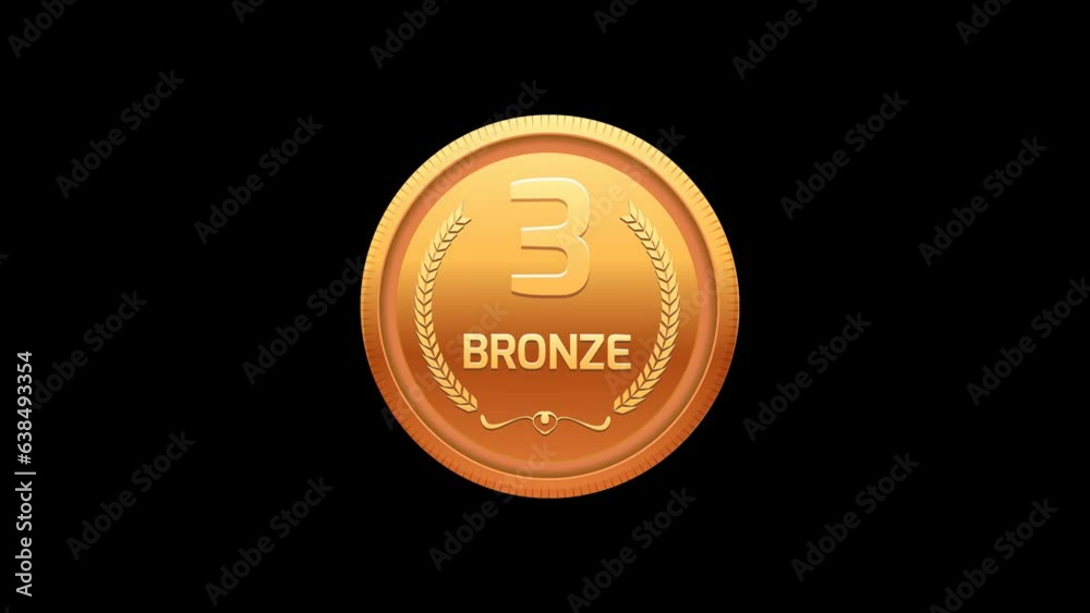 3D animation of spinning Bronze Award Medal on transparent background suitable for business concept, alpha channel.