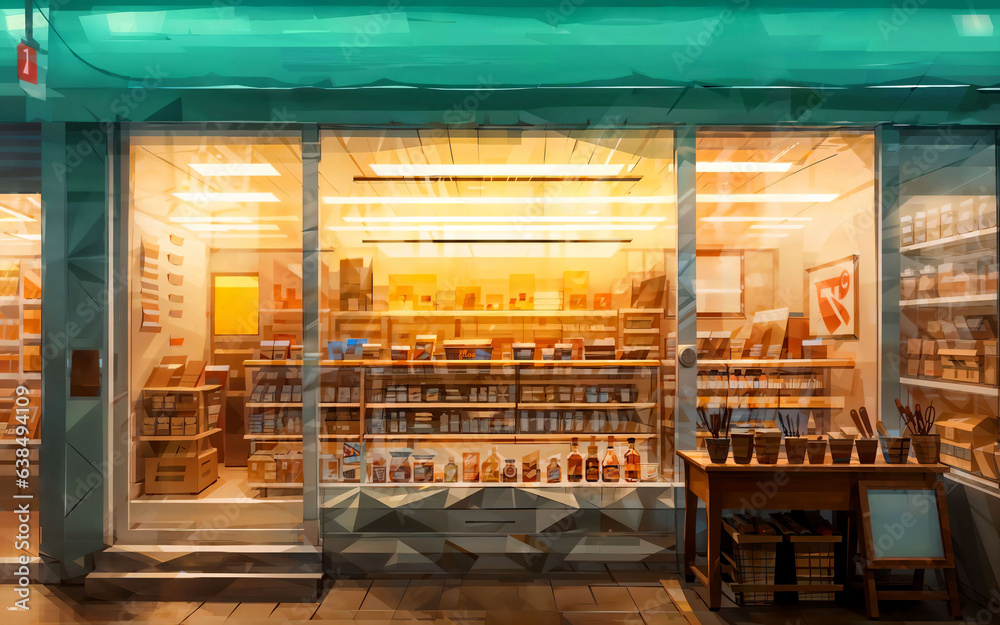 illustration digital art drawing of store shop market, generative AI