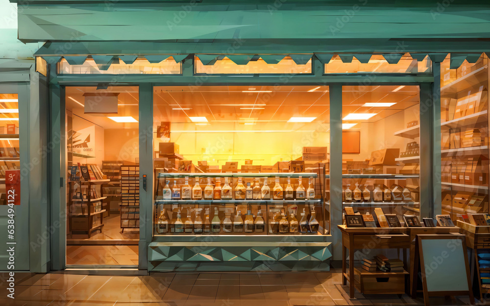 illustration digital art drawing of store shop market, generative AI