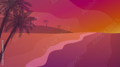 Vector of Silhouette coconut palm trees on beach at sunset. © nuttawutnuy