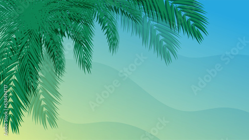 Vector of Silhouette coconut palm trees on beach at sunset. 