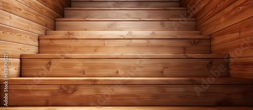 Perspective view of a pine staircase made of wood