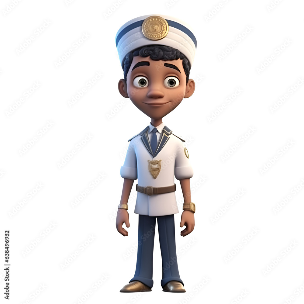 3D Render of Little boy with pilot cap and nautical uniform