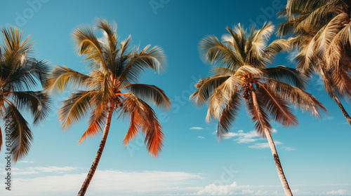 椰子の木と青い空のビンテージ加工写真