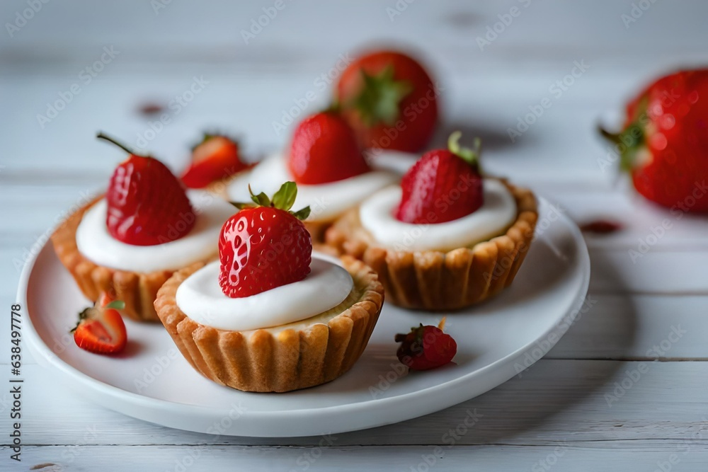 Dessert with strawberries on a neutral background created and generated by AI Dessert with strawberries on a neutral background created and generated by AI