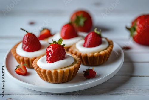 Dessert with strawberries on a neutral background created and generated by AI