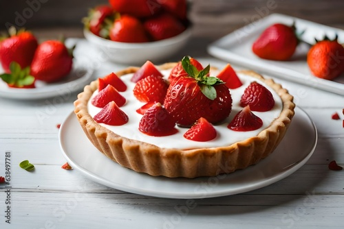 Dessert with strawberries on a neutral background created and generated by AI