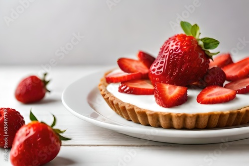 Dessert with strawberries on a neutral background created and generated by AI