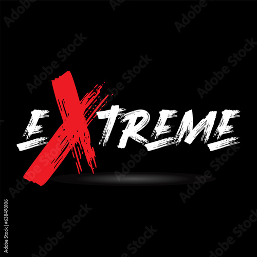 Red white black extreme grunge word text for typography icon logo design. Hand drawn brush stroke. Eps 10 vector illustration.