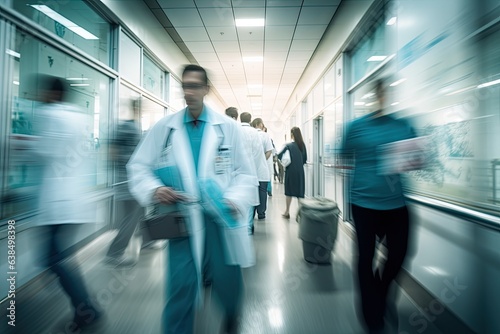 Doctor walking in hospital with blurred. Generative AI