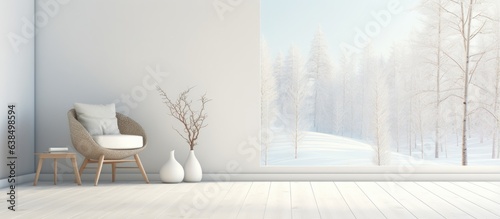 Empty illustration of a white room with Scandinavian interior design