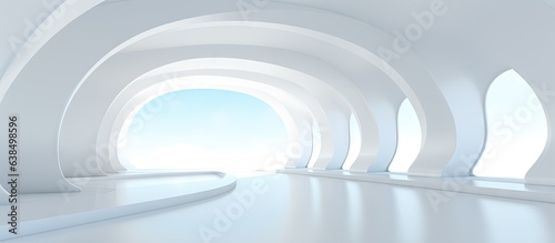 Abstract contemporary architectural backdrop vacant white open interiors CGI representation