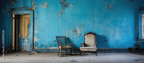 Deteriorating blue room in Bannack Ghost Town Montana photo