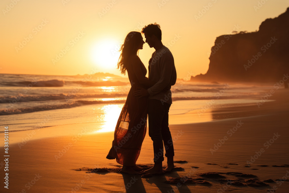 Perfect Beach Day with Couple Embracing in Sunset