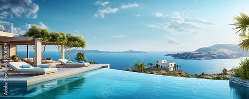 White hillside villa, poolside tranquility, and breathtaking sea vistas. © mariiaplo