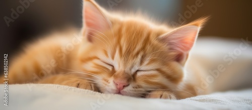 Photo of a drowsy and playful orange fluffy kitten that just woke up © HN Works