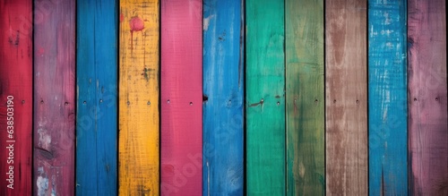 Colorful fence with a close up wooden texture