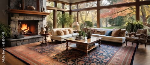 Area in the living room adorned with a Persian rug photo