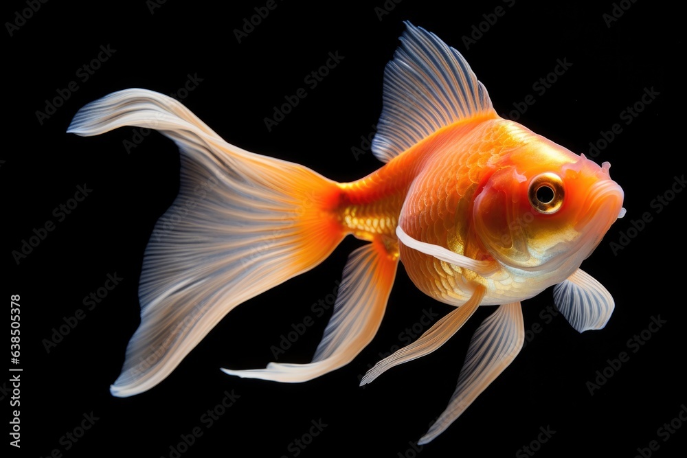 Cute single Goldfish isolated on black background