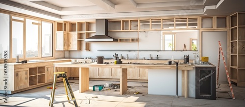 Billede på lærred Preparing kitchen for installation of custom new features in modern home improve