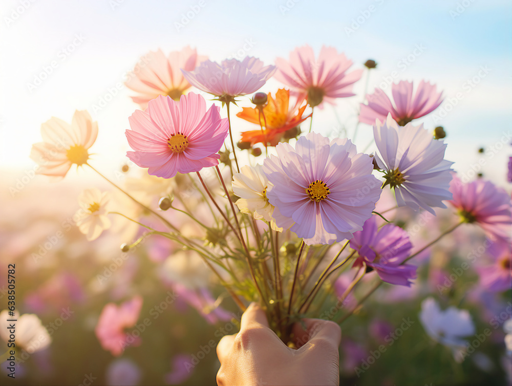 custom made wallpaper toronto digitalbouquet of flowers in a hand. generative ai 