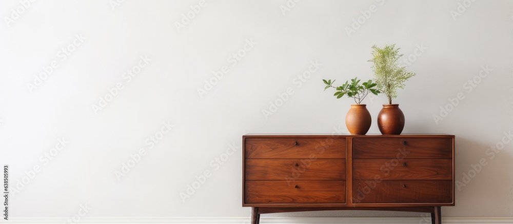Wooden dresser by white wall inside Wooden dresser by white wall inside