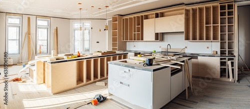 Preparing kitchen for installation of custom new features in modern home improvement