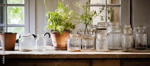 Swedish kitchen housing pitchers and glass jars © HN Works