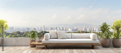 Building terrace with a sofa and coffee table