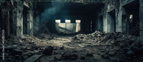 The military headquarters left in ruins with an abandoned interior