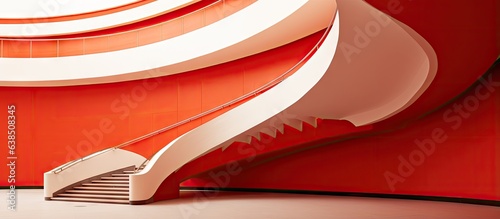 Modern luxury building s red painted staircase an abstract fragment of urban architecture and interior design