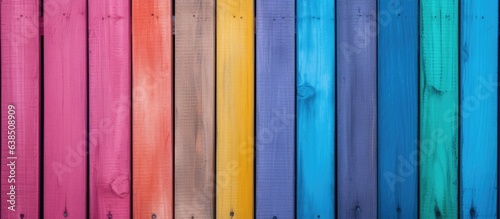 Colorful fence with a close up wooden texture