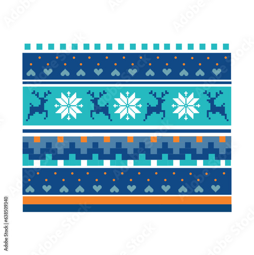 Winter stitch, knitting seamless pattern. Deers, snowflakes, hearts, decorative elements.
