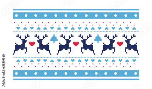 Winter stitch, knitting seamless pattern. Deers, snowflakes, hearts, decorative elements.