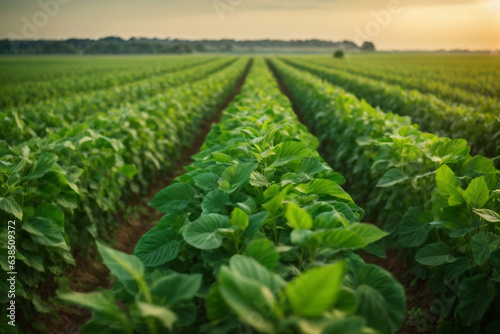 Soybean field ripening at spring season  agricultural landscape.