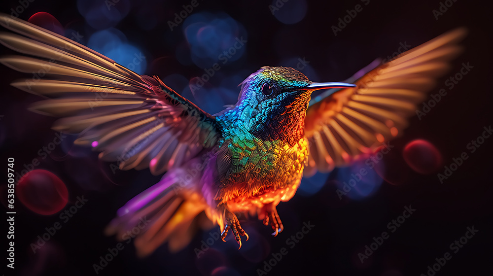 Obraz premium Hummingbird in neon colors generrative ai
