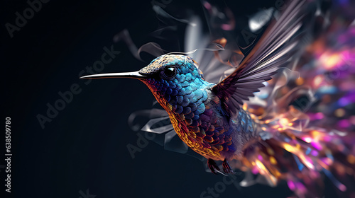 Hummingbird in neon colors generrative ai photo