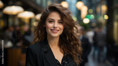 Portrait of a beautiful woman in a business suit on the street