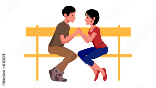 Vector illustration of two human men and women holding hands while romantically together