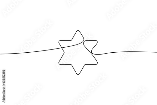 Star of David one continuous line banner template. Hebrew Magen, Shield of David. Jewish traditional symbol with editable stroke. Hanukkah background. Vector illustration isolated on white photo
