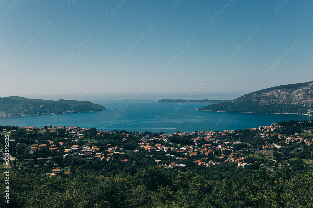 Amazing view of Herceg Novi city and the sea in a sunny day. Travel destination in Montenegro.