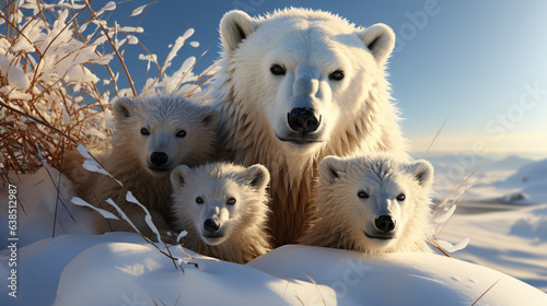 Niedliche Eisbärenbabys und ihre Mutter photo