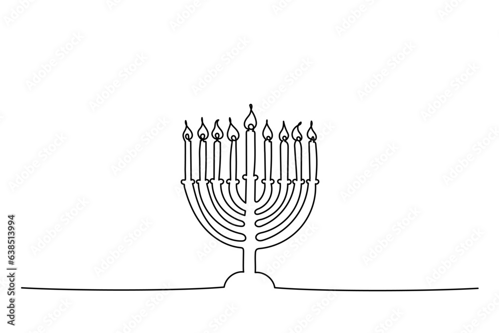 Hanukkah menorah one continuous line banner template. Jewish ...