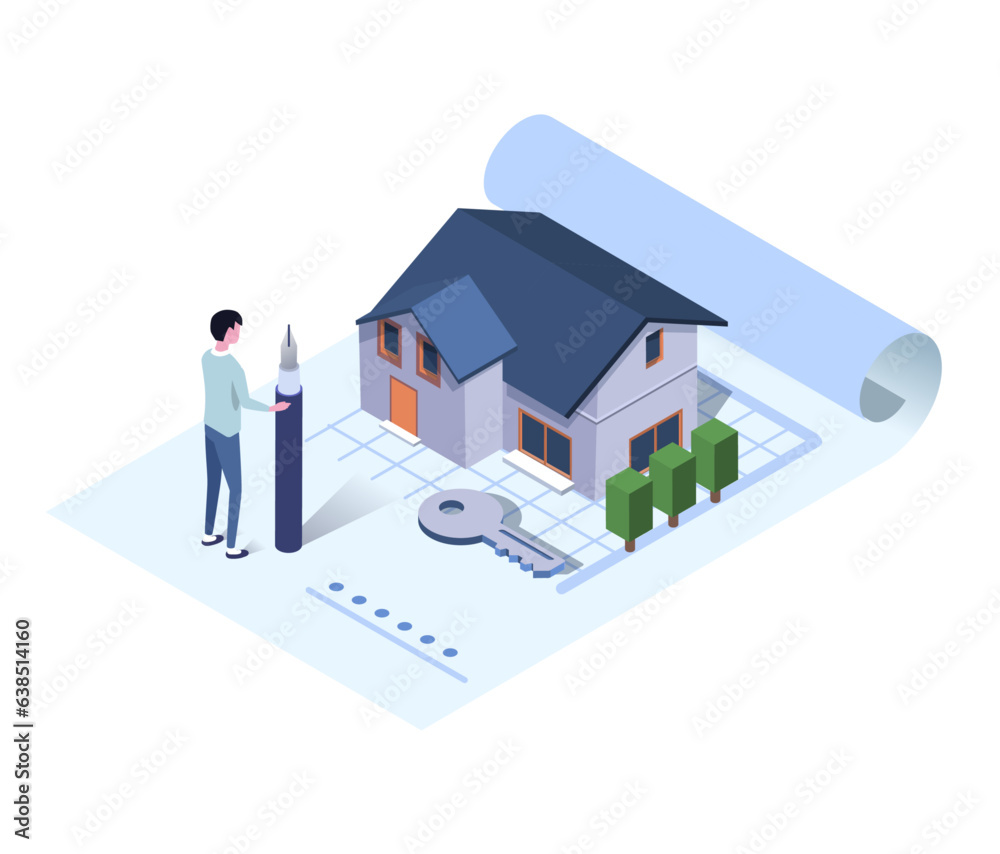 isometric illustration,contract to buy a house isometric illustration,contract to buy a house