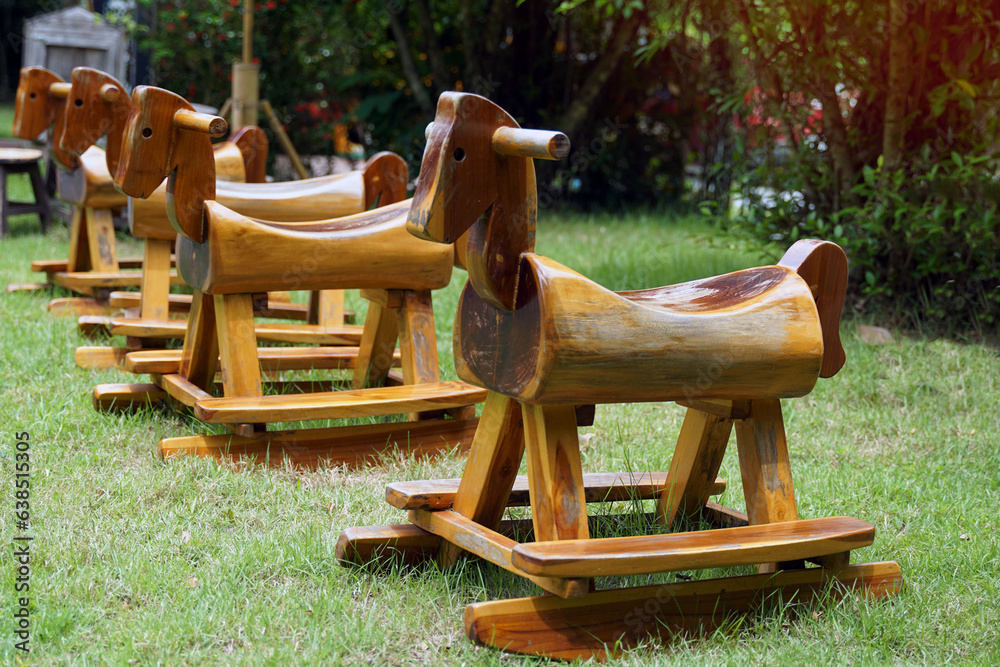 Children's wooden rocking horse is a playground. Designed like a
